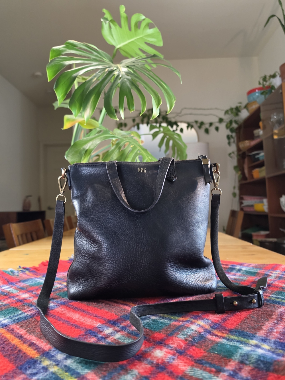 Madewell Black Leather Convertible Shoulder Bag with Gold Hardware